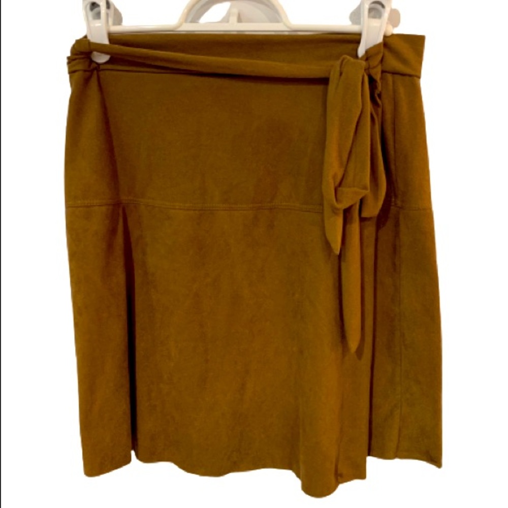 Faux Suede Beige Wrap Mini Skirt